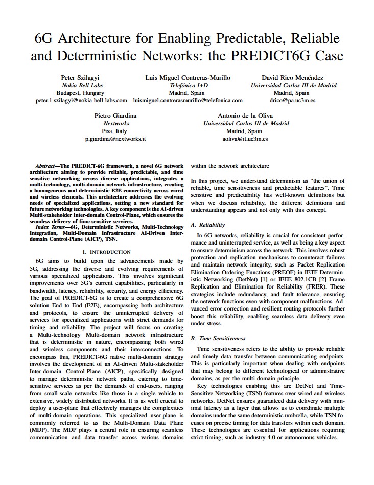 6G Architecture for Enabling Predictable, Reliable and Deterministic Networks: the PREDICT6G Case